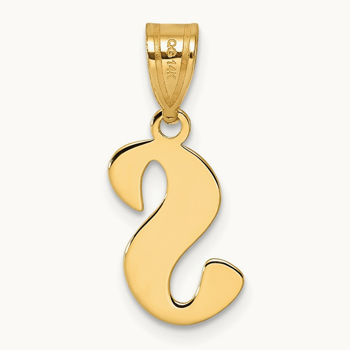 Polished Script Initial Pendant — 14K Yellow Gold, S