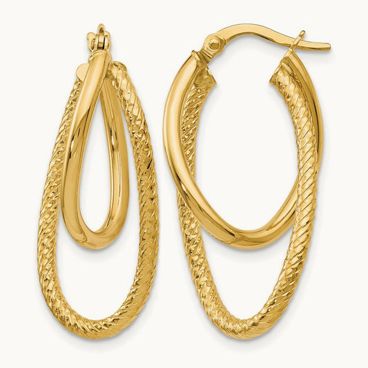 Polished and Textured Hinged Hoop Earrings — Leslie's — 10K Yellow Gold