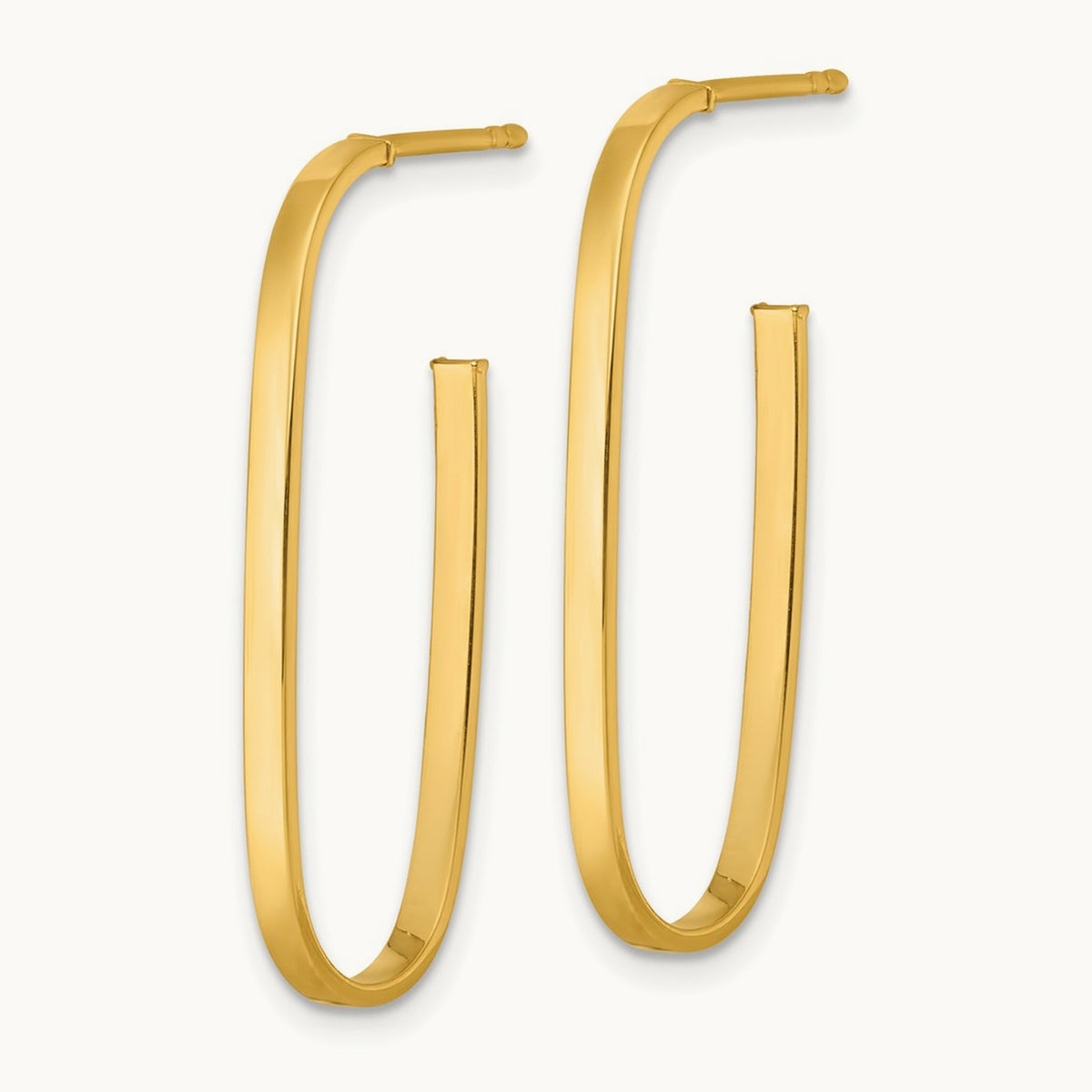Polished Long Post Hoop Earrings — 14K Yellow Gold