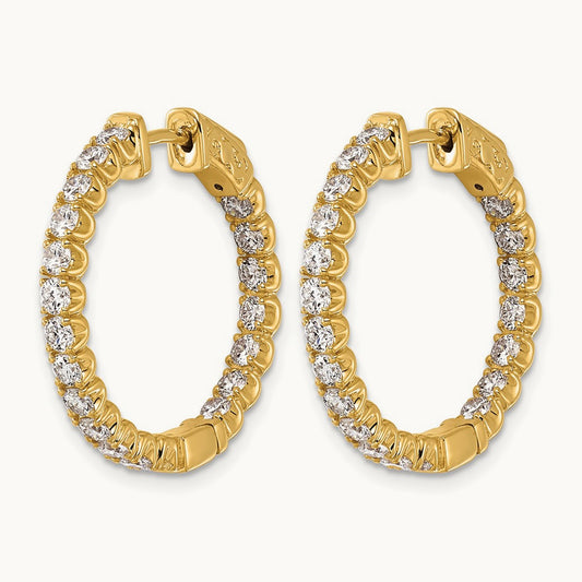 Diamond Round Hoop w/Safety Clasp Earrings, 14K