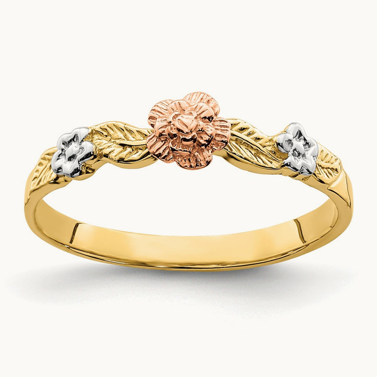 w/White Rhodium Flower Ring, 14K Two-tone