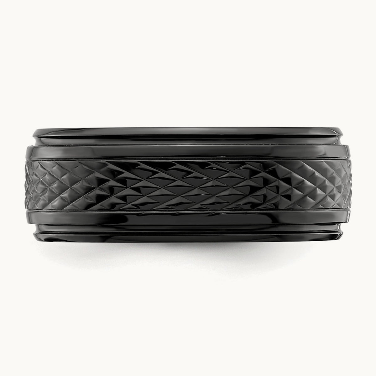 Black Zirconium Polished Ridged Edge Band, 8mm