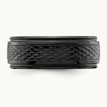 Black Zirconium Polished Ridged Edge Band, 8mm