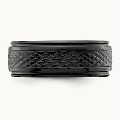Black Zirconium Polished Ridged Edge Band, 8mm