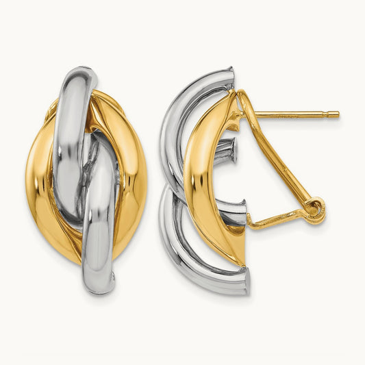 Swirl Omega Back Post Earrings — 14K Two-Tone Gold