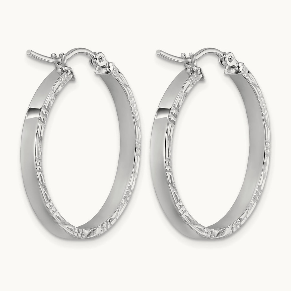 Diamond-cut Edge Medium Polished Hoop Earrings — 10K White Gold