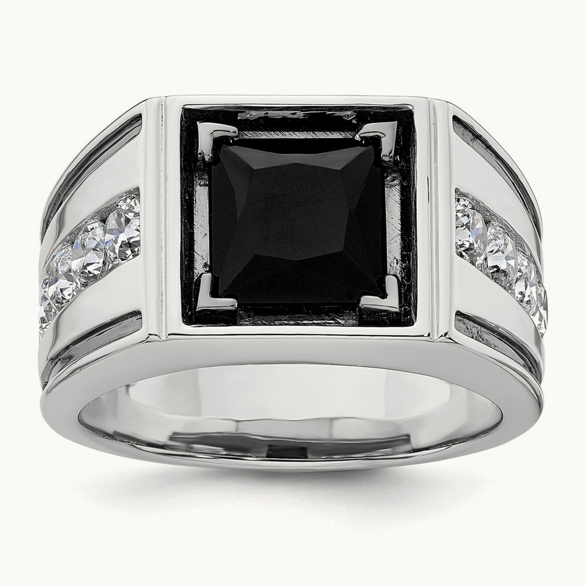 Black Rh & Onyx Ring, 1.25 ct tw Lab-Grown Diamond