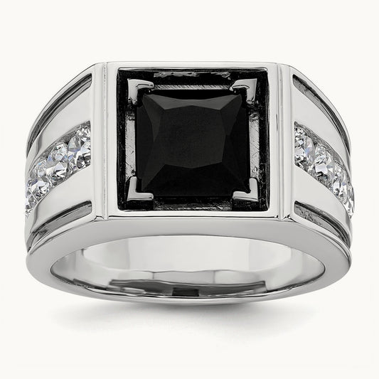 Black Rh & Onyx Ring, 1.25 ct tw Lab-Grown Diamond