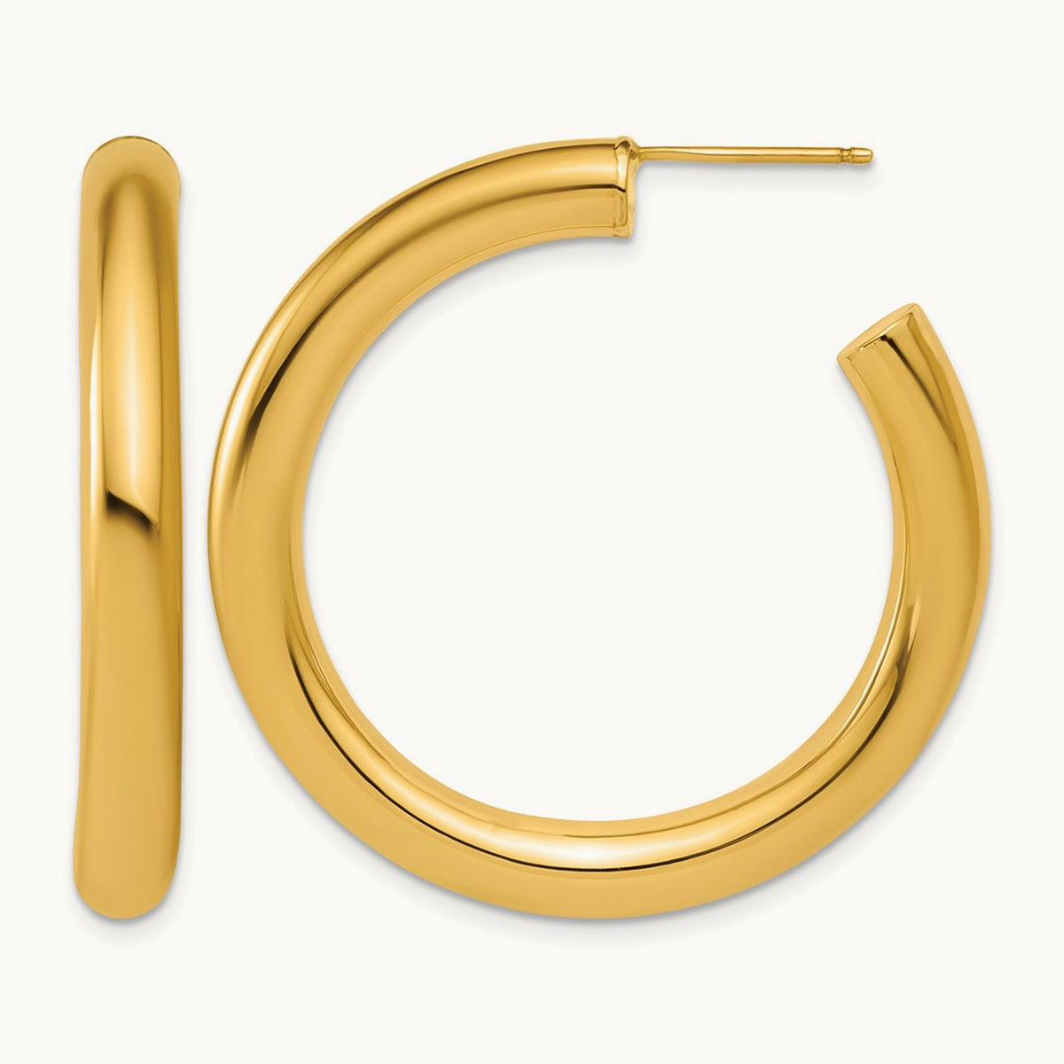 5.0 x Polished Post Hoop Earrings, 40mm, 14K