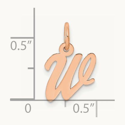 Small Script Letter W Initial Charm, 14K Rose Gold