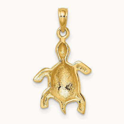 Polished Turtle with Textured Shell Charm, 14K
