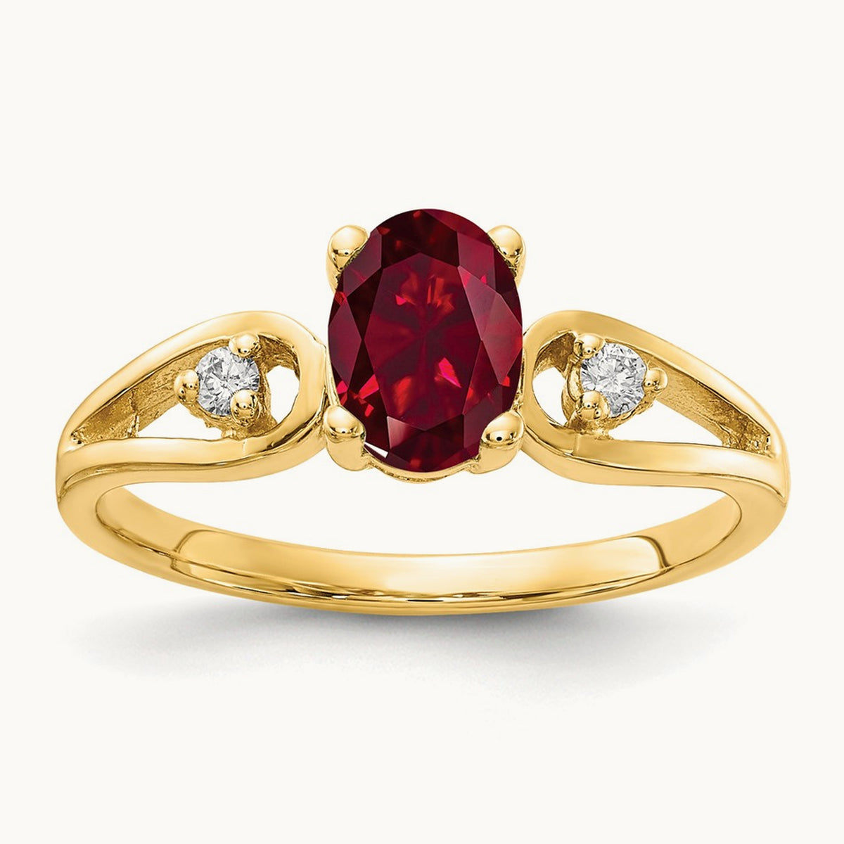 7x5mm Oval Created Ruby AA Diamond ring, 14K