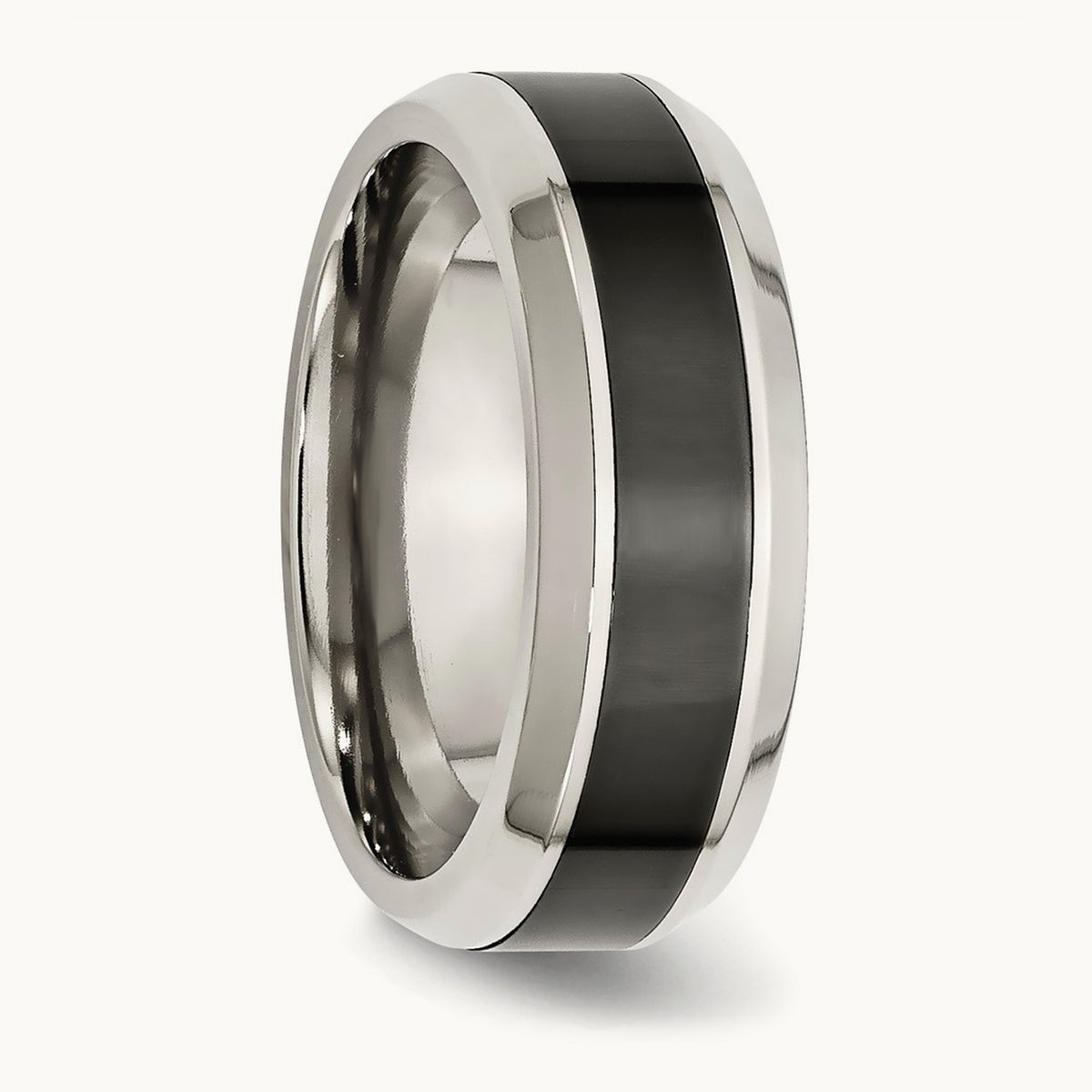 Base w/Polished Black Ceramic Center Beveled Band, Stainless Steel