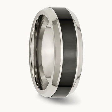 Base w/Polished Black Ceramic Center Beveled Band, Stainless Steel