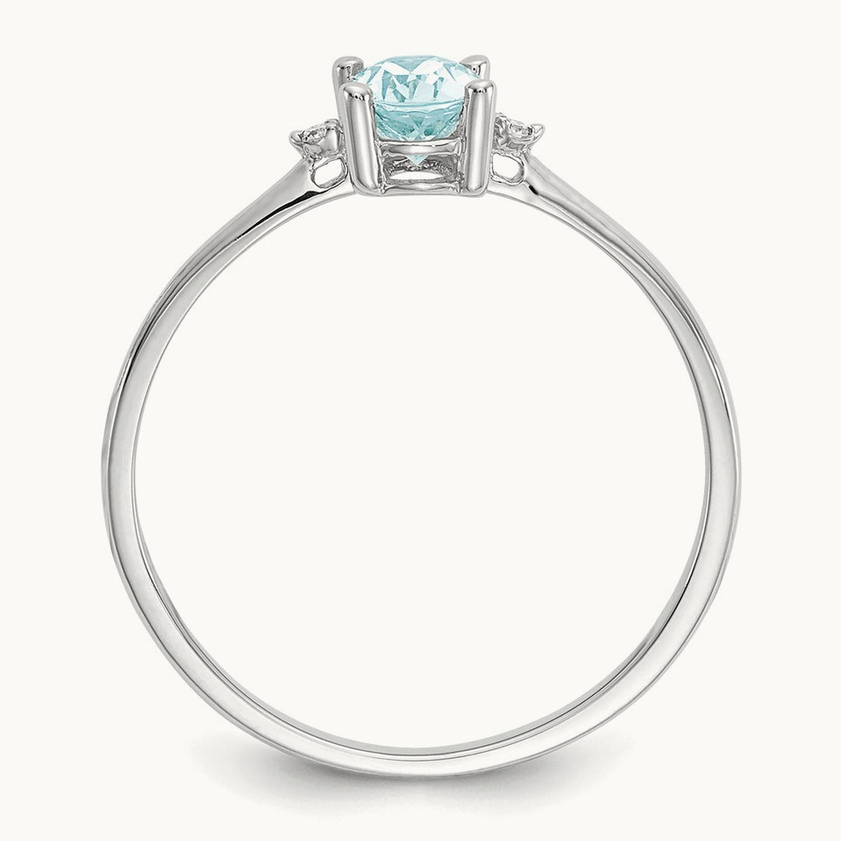 Diamond & Aquamarine Birthstone Ring — 14K White Gold, 6