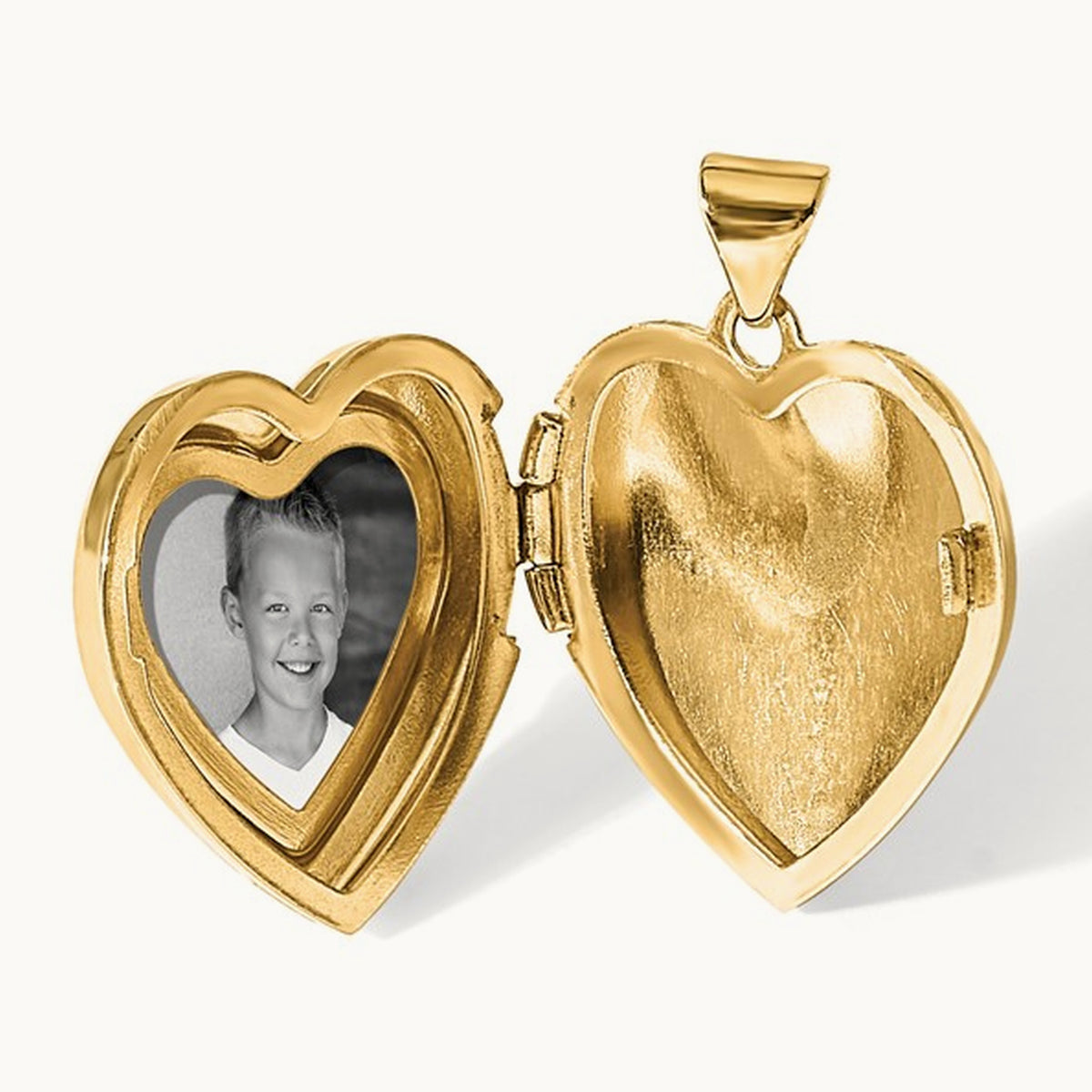 Polished White Agate Mom Heart Locket, 18mm, 14K
