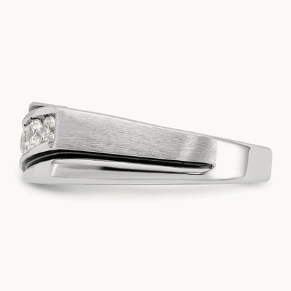 w/ Black RH IBGoodman Men's Polish/Satin AA Diamond Ring, 14K White Gold