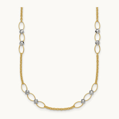 Polished and Diamond-cut Beads Fancy Link Necklace, 14K Two-tone
