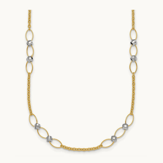 Polished and Diamond-cut Beads Fancy Link Necklace, 14K Two-tone