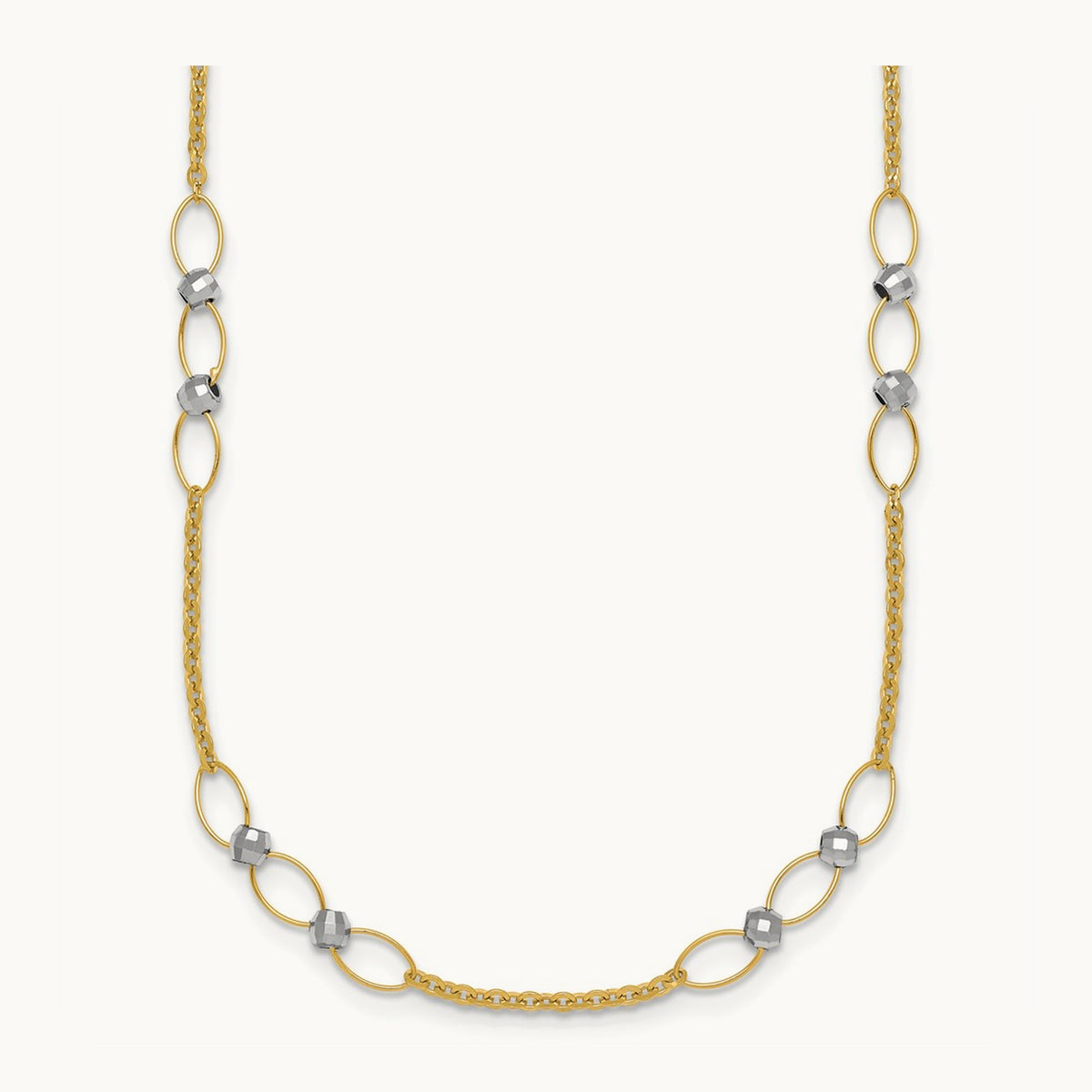 Polished and Diamond-cut Beads Fancy Link Necklace, 14K Two-tone