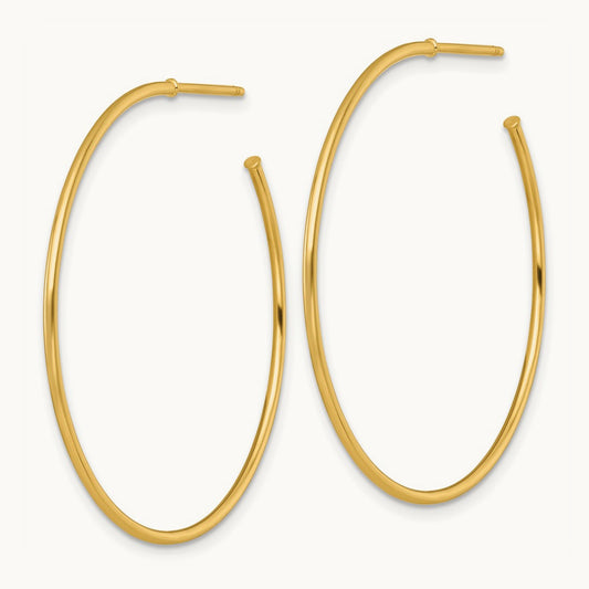 1.2 x Polished Post Hoop Earrings, 40mm, 14K