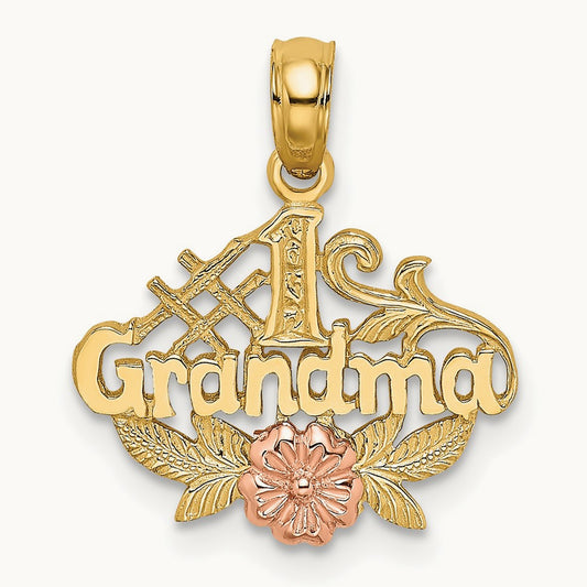 #1 GRANDMA w/ Flower Charm, 14K Two-tone