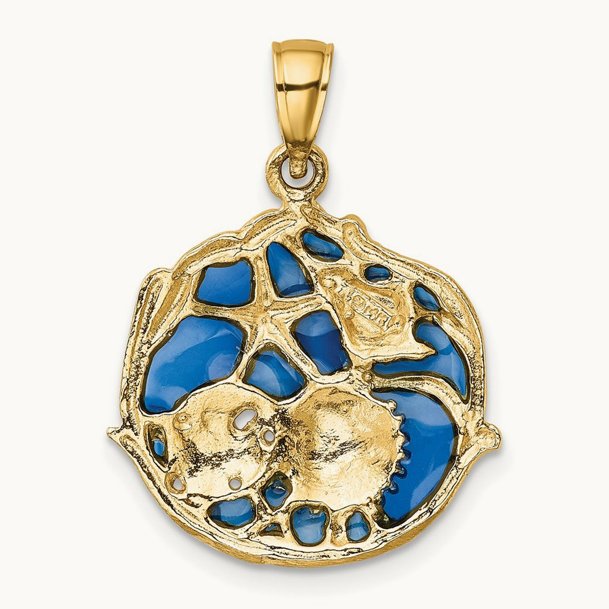 Blue Enameled Shell Cluster Pendant, 14K