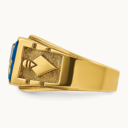 14ktt IBGoodman Men's Lab Cr. Sapphire & Dia Blue Lodge Masonic Ring