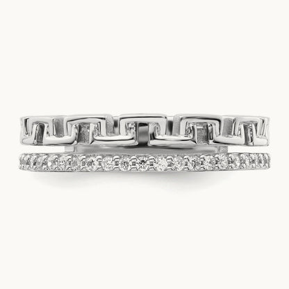 Polished Diamond Double Band Fashion Ring, 14K White Gold