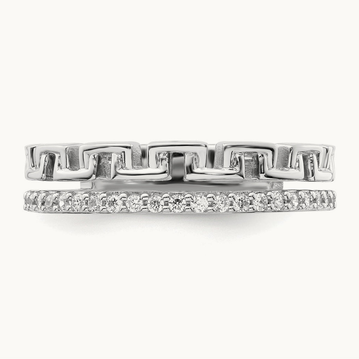 Polished Diamond Double Band Fashion Ring, 14K White Gold