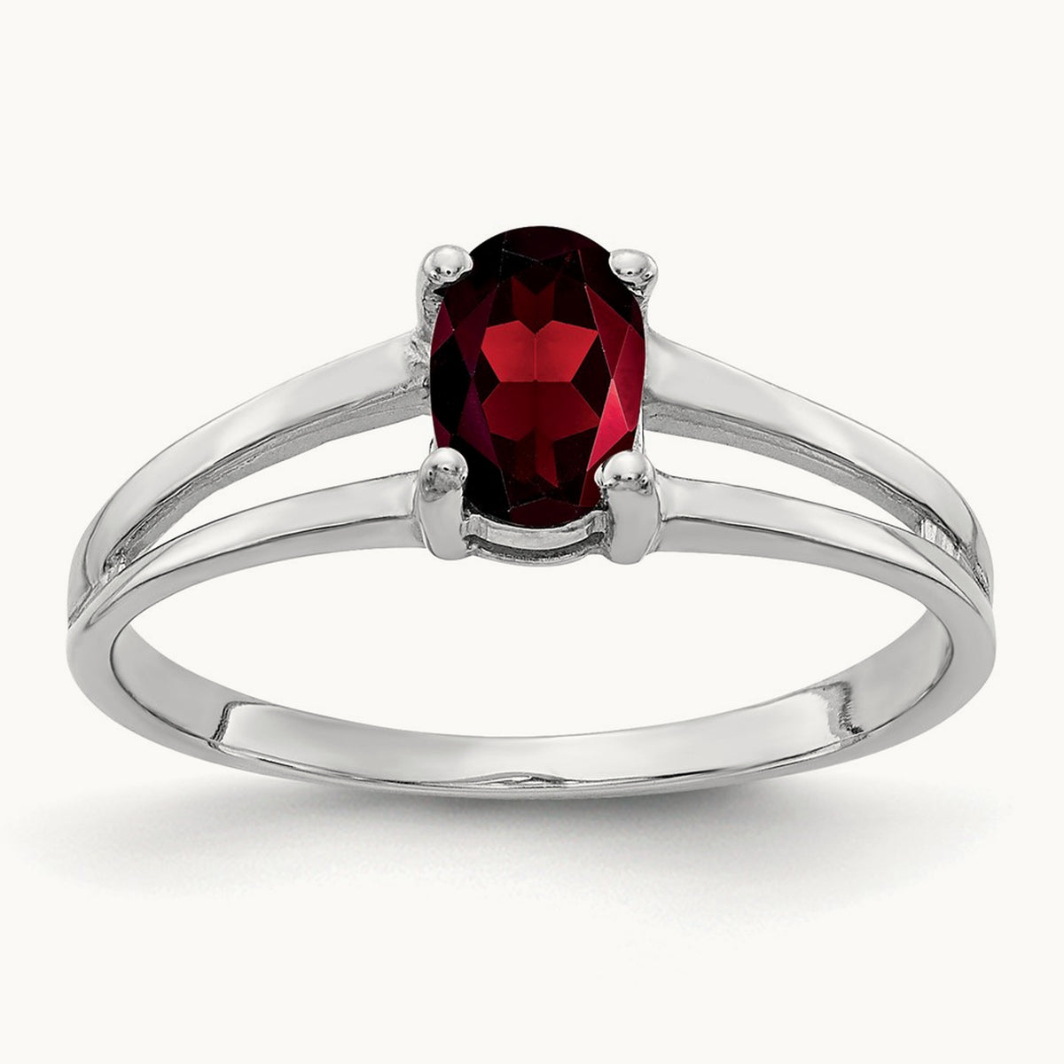6x4mm Oval Garnet ring, 14K White Gold