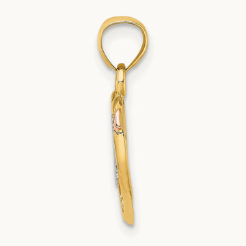 w/ White Rhodium LOVE Heart w/ Arrow Charm, 14K Yellow with Rose Gold