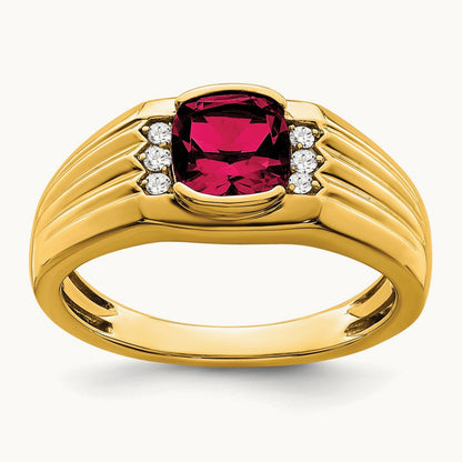 Cushion Created Ruby and Diamond Mens Ring — photo set