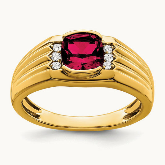 Cushion Created Ruby and Diamond Mens Ring — photo set