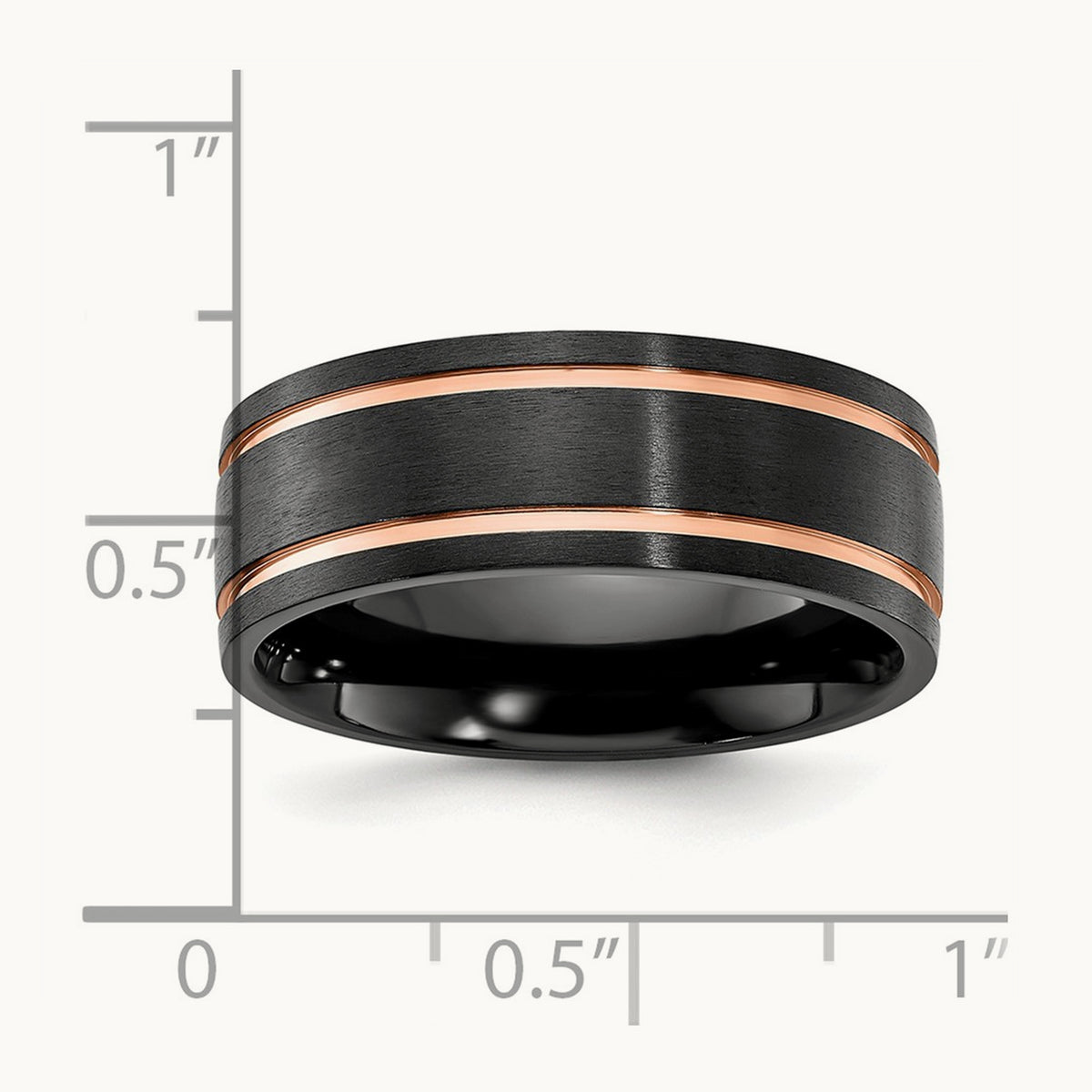 Black Zirconium Brushed & Polished Rose IP-plated Band, 8mm