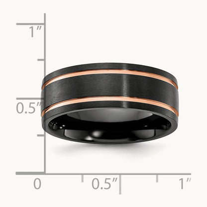 Black Zirconium Brushed & Polished Rose IP-plated Band, 8mm