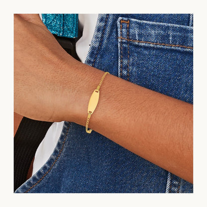 Polished Kids ID with Pink Enameled Puff Heart 5.5in Bracelet, 14K