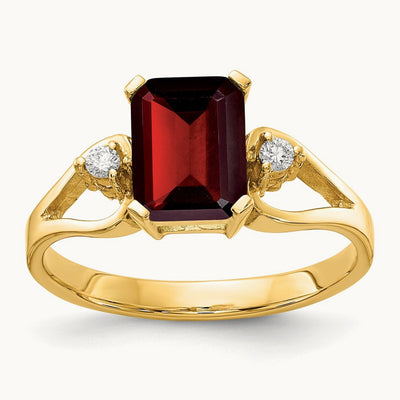 Emerald Cut Garnet Diamond Ring — 8x6mm