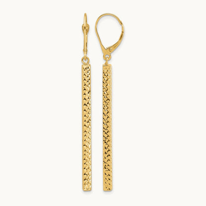 Polished and Diamond-cut Bar Dangle Leverback Earrings, 14K — Leslie's