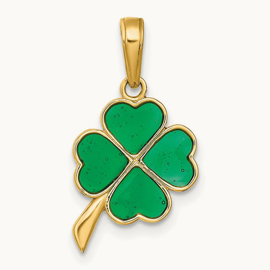 4-Leaf Clover Enameled Pendant, 14K