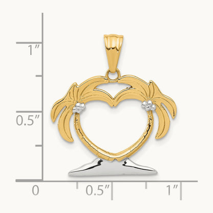 Palm Tree Heart Pendant, 14K with White Rhodium