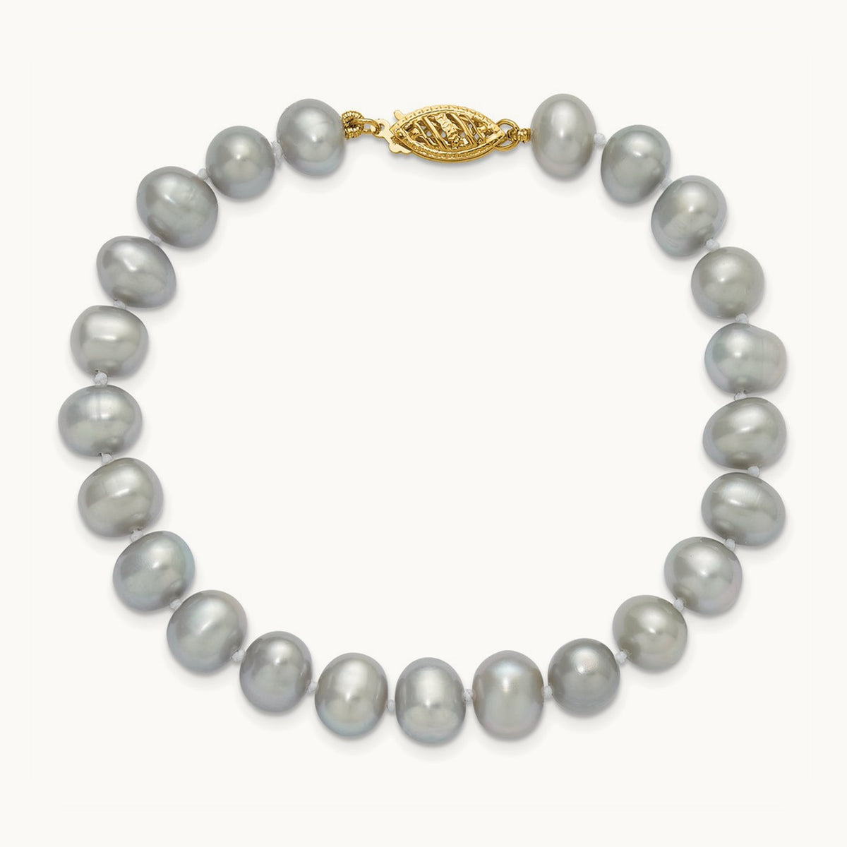 7- Near Round Grey Freshwater Cultured Pearl Bracelet, 8mm, 14K