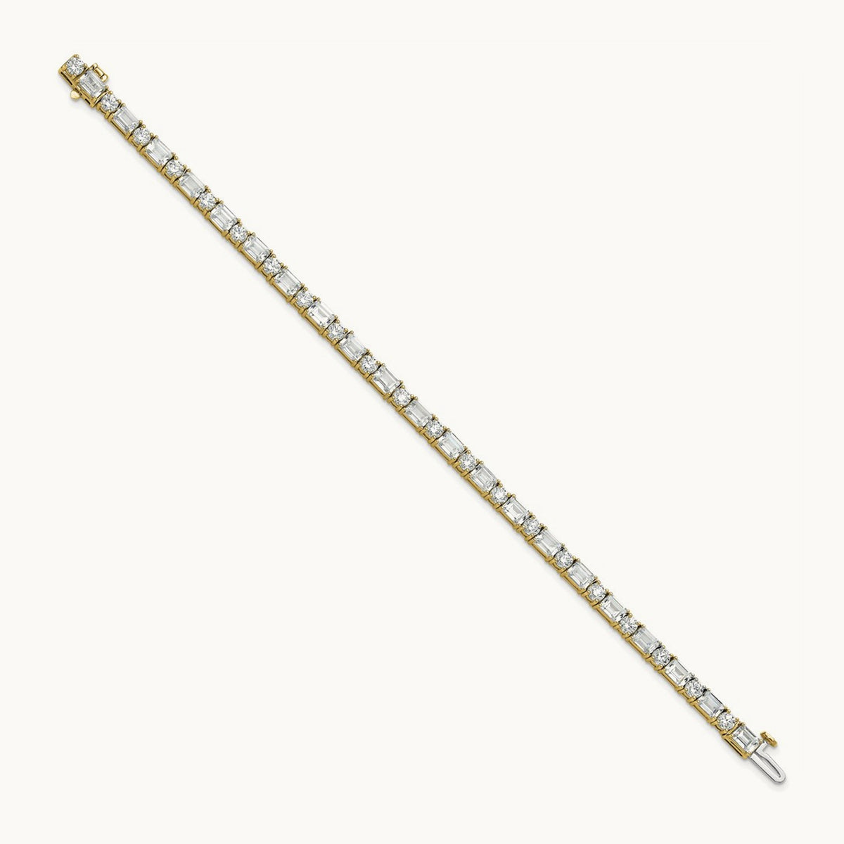 Emerald/Round Tennis Bracelet, 10.00 ct tw Lab-Grown Diamond — 14K Yellow Gold