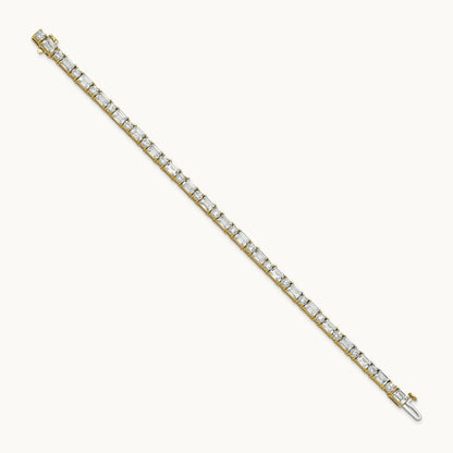 Emerald/Round Tennis Bracelet, 10.00 ct tw Lab-Grown Diamond — 14K Yellow Gold