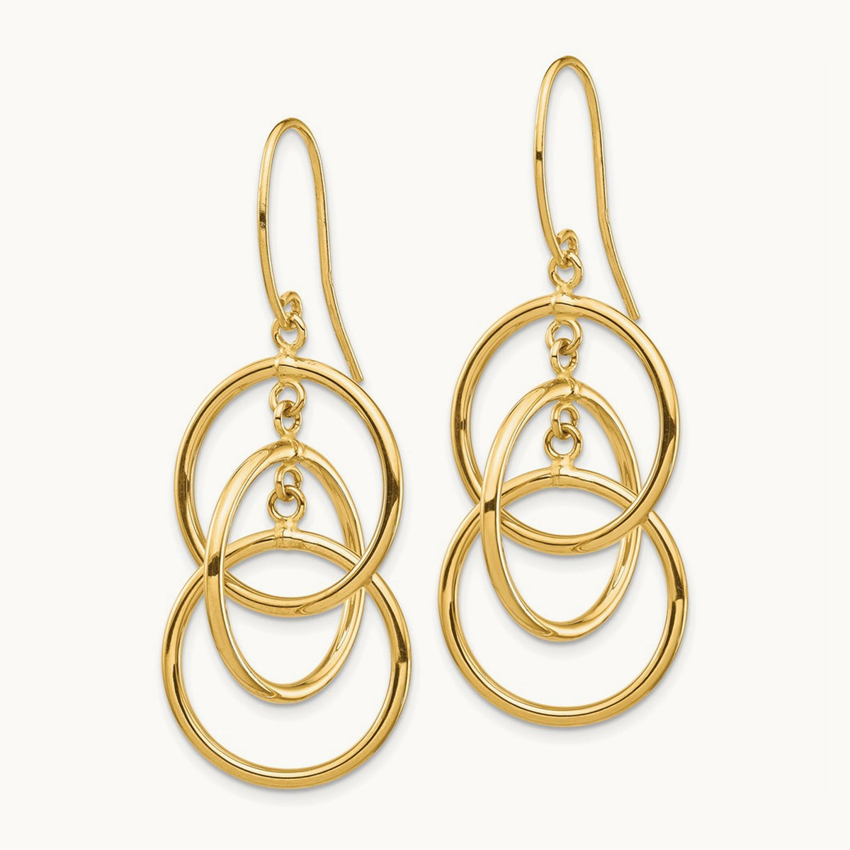 Polished Circles Dangle Earrings — 14K Yellow Gold