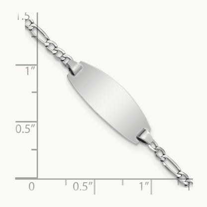 Semi-Solid Oval Figaro ID Bracelet — 14K White Gold, 5.5mm