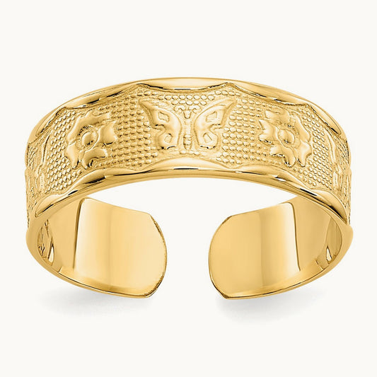 Flower & Butterfly Toe Ring, 14K