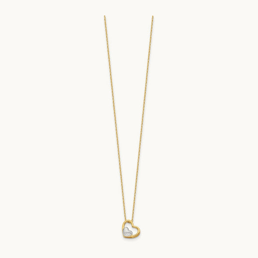 Brushed and Polished Love Heart 17in Necklace, 14K with White Rhodium