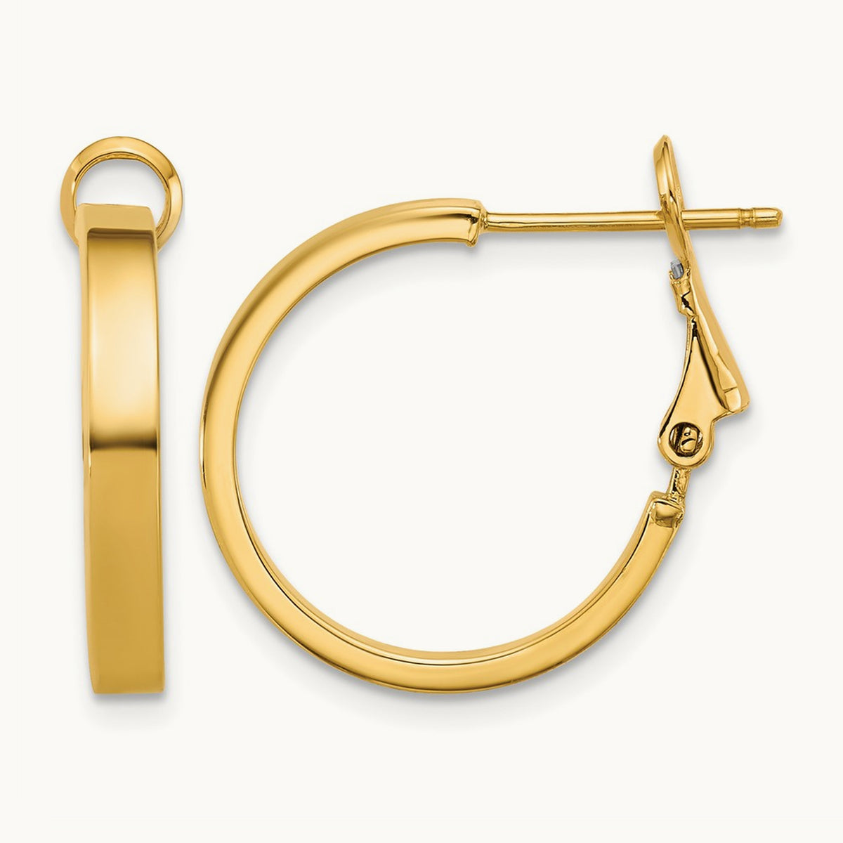 Polished Square Tube Round Hoop Earrings — 14K Yellow Gold, 3mm