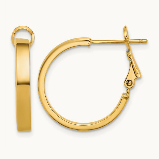 Polished Square Tube Round Hoop Earrings — 14K Yellow Gold, 3mm